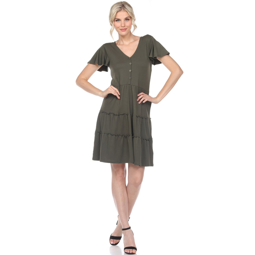 Women's Short Sleeve V-neck Tiered Dress (5 Colors Available)