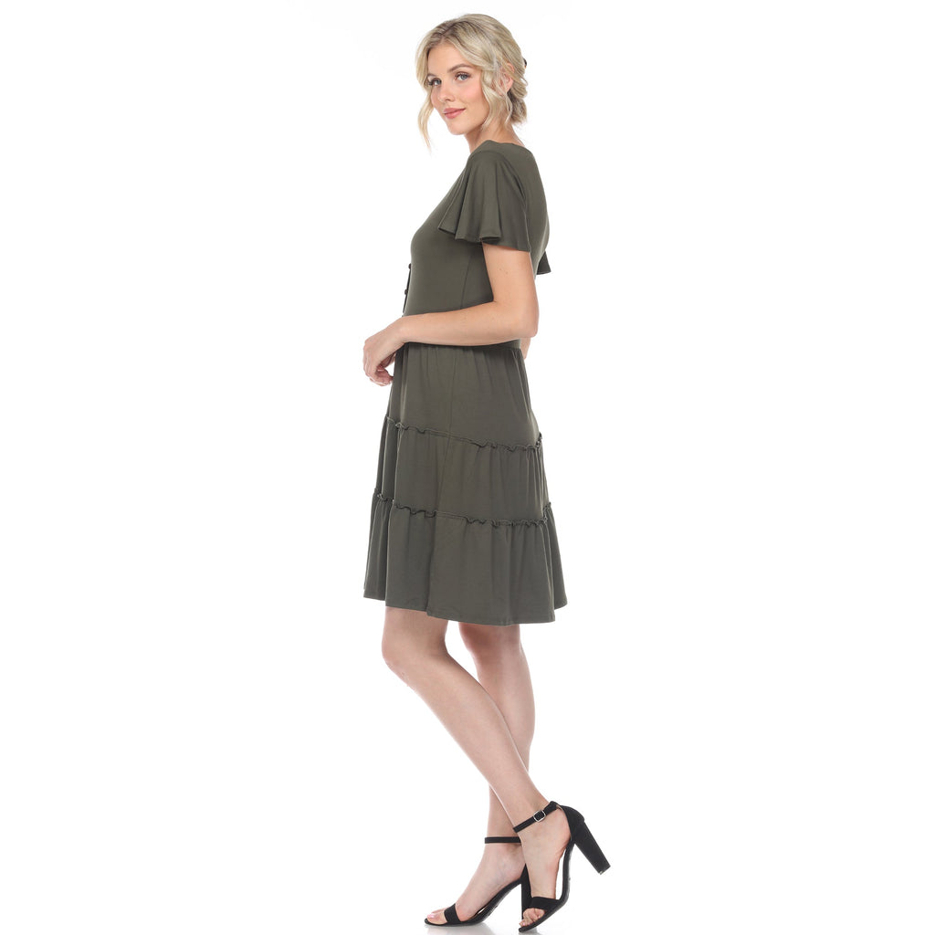 Women's Short Sleeve V-neck Tiered Dress (5 Colors Available)