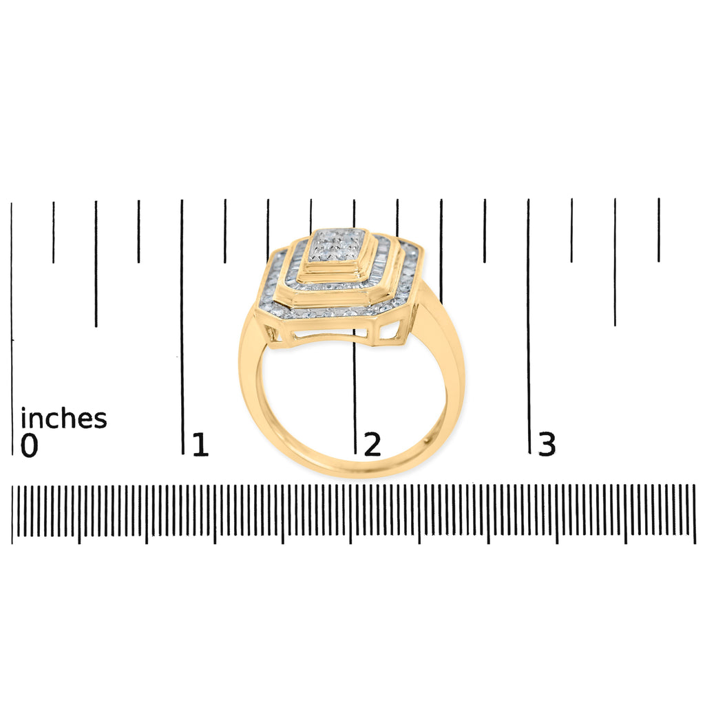 10K Yellow Gold Plated .925 Sterling Silver 1/2 Cttw Round & Baguette Diamond Ring (I-J Color, I2-I3 Clarity)