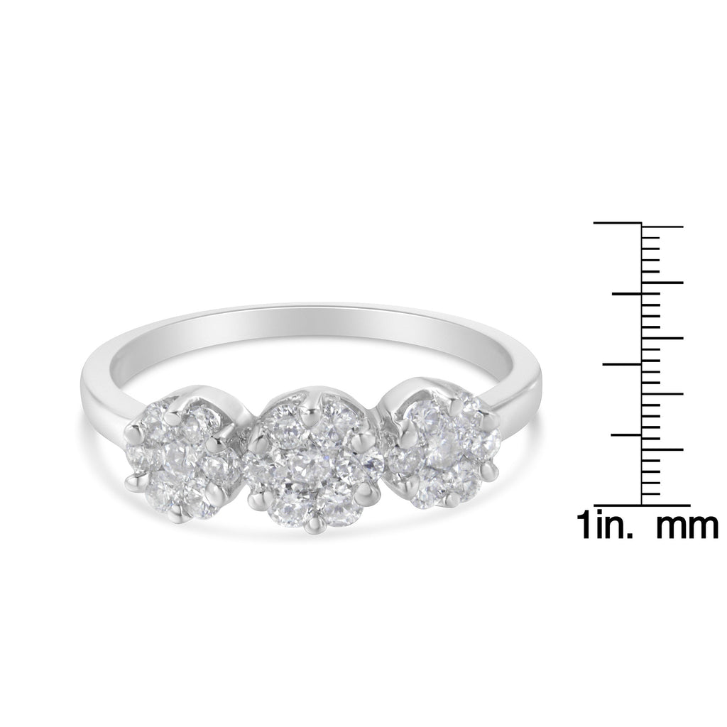 14K White Gold Three-Stone Cluster Diamond Ring (0.7 Cttw, H-I Color, SI2-I1 Clarity)