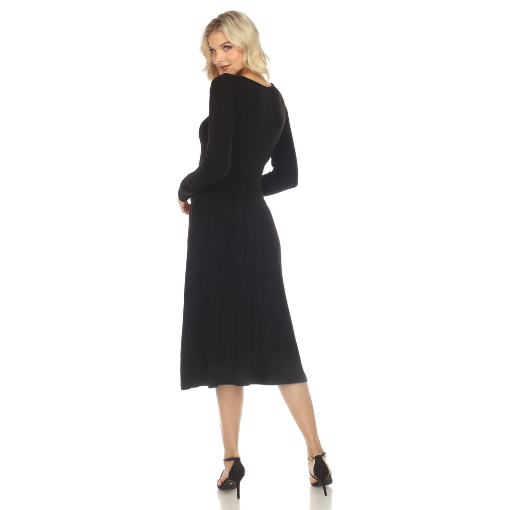 Women's Crew Neck Fit and Flare Sweater Midi Dress (4 Colors Available)