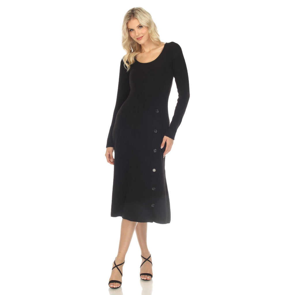 Women's Crew Neck Fit and Flare Sweater Midi Dress (4 Colors Available)