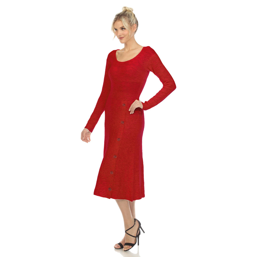 Women's Crew Neck Fit and Flare Sweater Midi Dress (4 Colors Available)