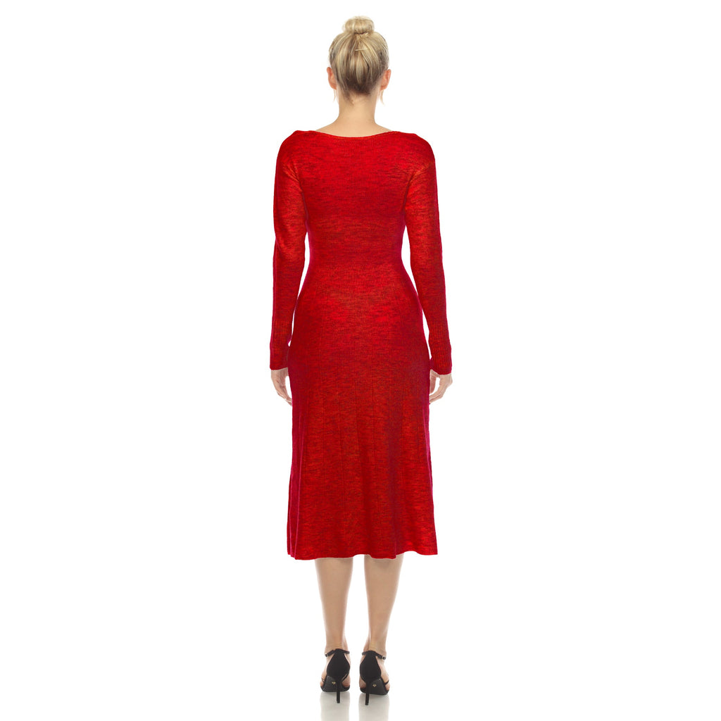 Women's Crew Neck Fit and Flare Sweater Midi Dress (4 Colors Available)