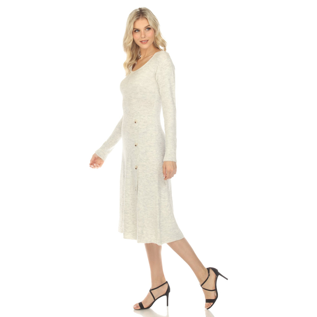 Women's Crew Neck Fit and Flare Sweater Midi Dress (4 Colors Available)