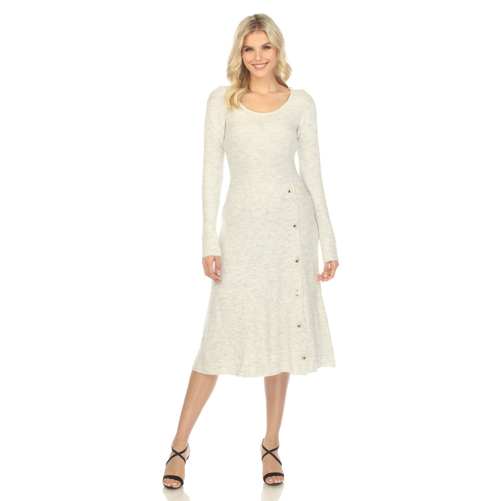 Women's Crew Neck Fit and Flare Sweater Midi Dress (4 Colors Available)