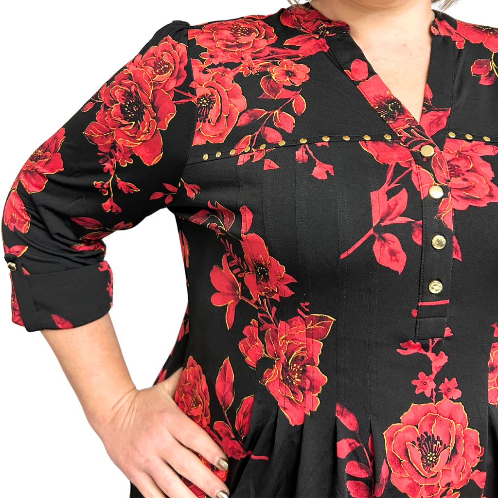 Black & Red Flower Popover - Plus