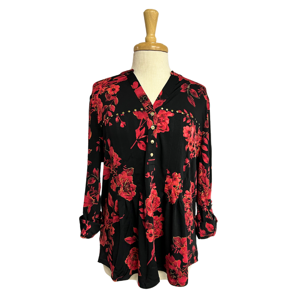 Black & Red Flower Popover - Plus