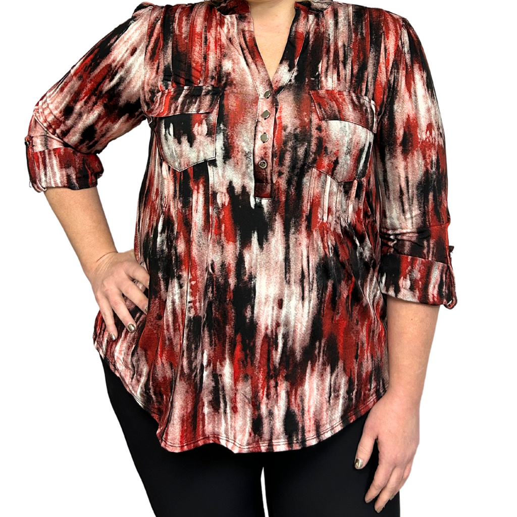 Red , Black & White Tye Dye Popover - Plus