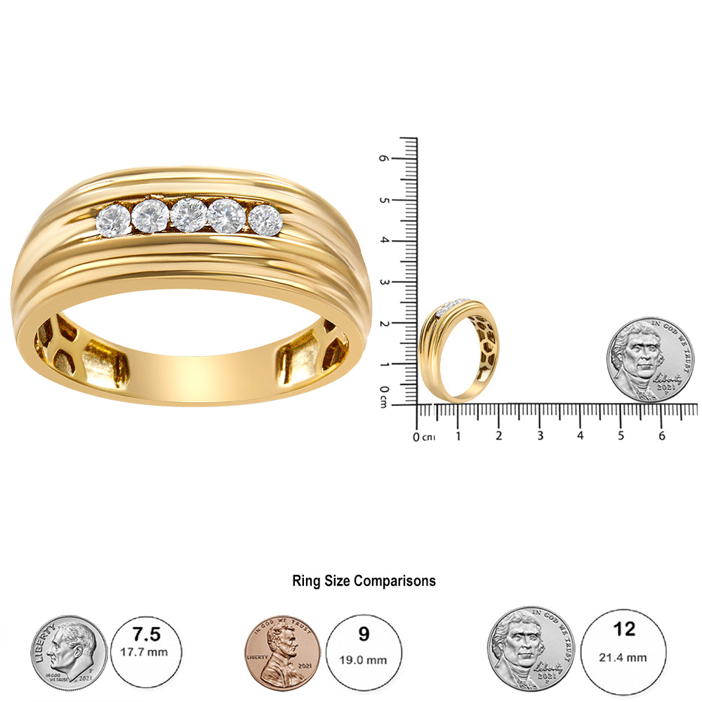 10K Yellow Gold 1/4 Cttw Round-Cut Diamond 5-Stone Men's Band Ring (H-I Color, I1-I2 Clarity)