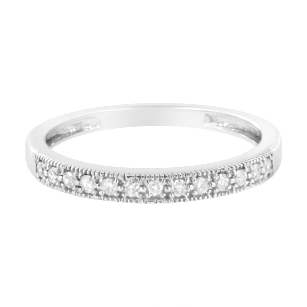 IGI Certified 1/7 Cttw Diamond 10K White Gold Prong Set Beaded Milgrain Band Style Ring (I-J Color, I2-I3 Clarity)