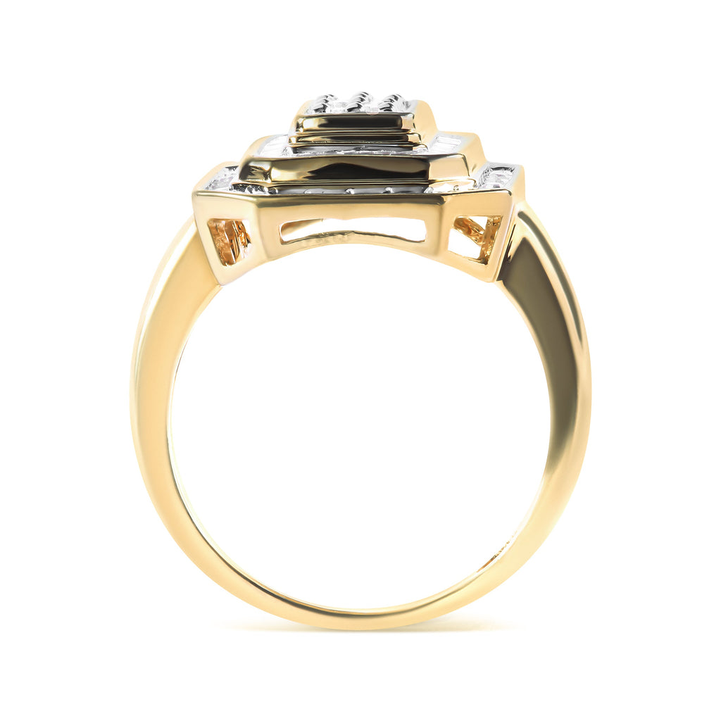 10K Yellow Gold Plated .925 Sterling Silver 1/2 Cttw Round & Baguette Diamond Ring (I-J Color, I2-I3 Clarity)