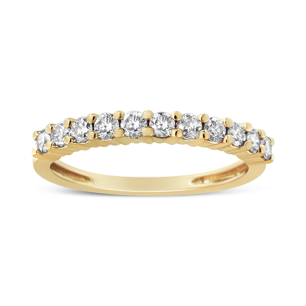 14K Yellow Gold Plated .925 Sterling Silver 1/2 cttw Shared Prong Set Brilliant Round-Cut Diamond 11 Stone Band Ring (I-J Color, SI1-SI2 Clarity)