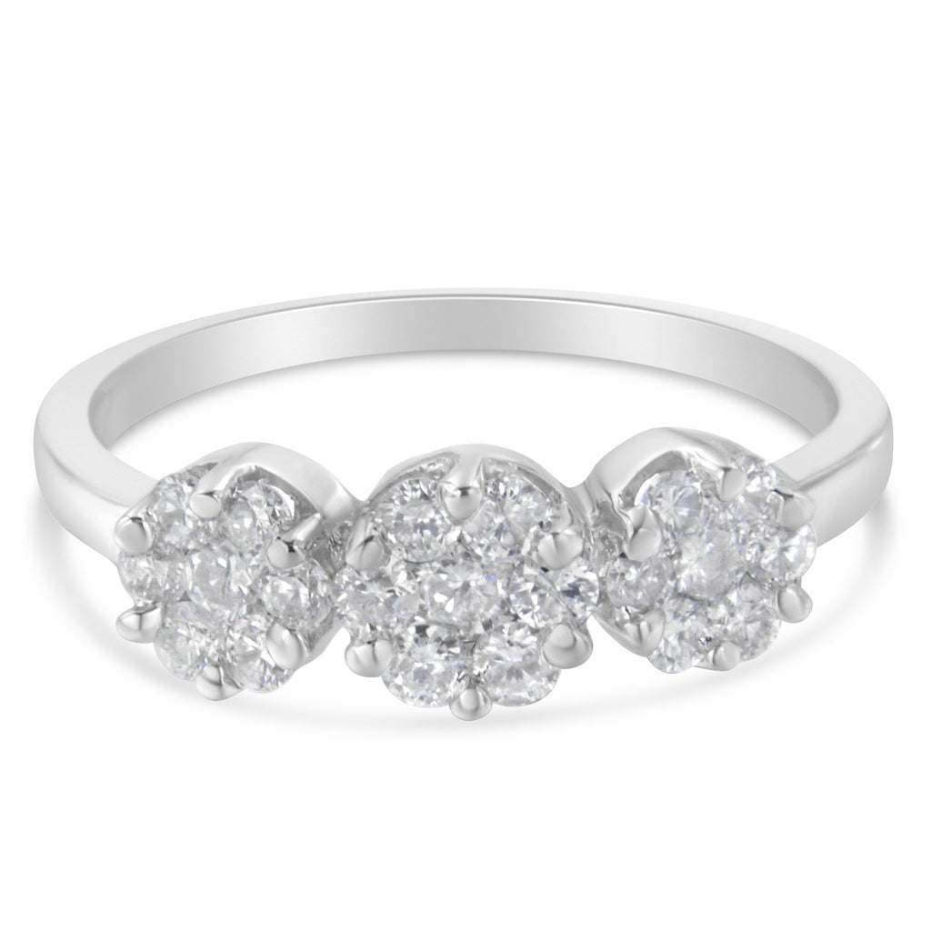 14K White Gold Three-Stone Cluster Diamond Ring (0.7 Cttw, H-I Color, SI2-I1 Clarity)