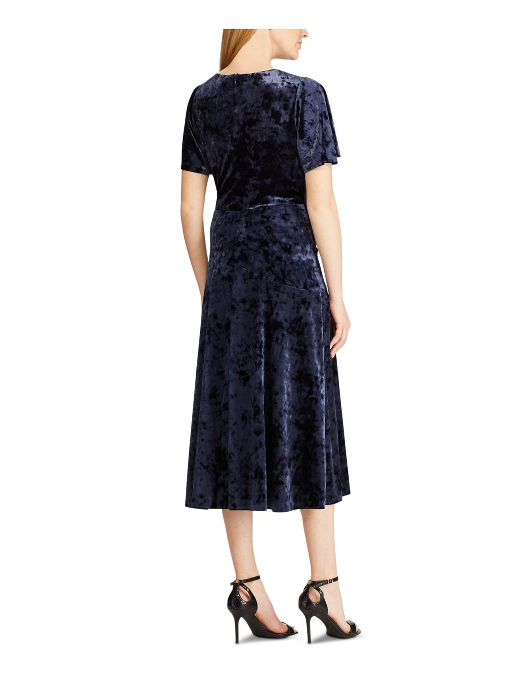 Ralph Lauren Women's Short Sleeve V Neck Midi Sheath Dress Blue Size 12