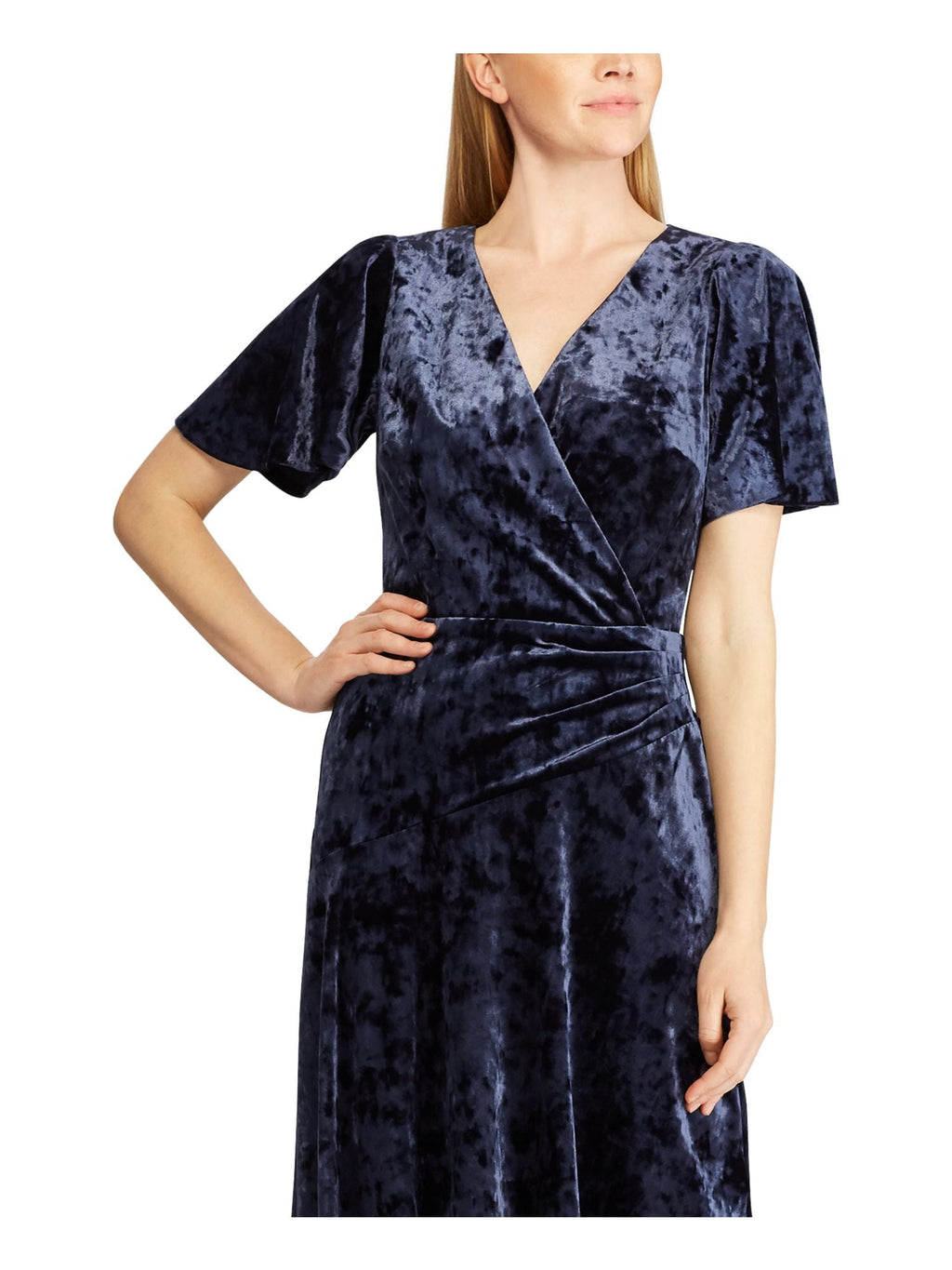Ralph Lauren Women's Short Sleeve V Neck Midi Sheath Dress Blue Size 12
