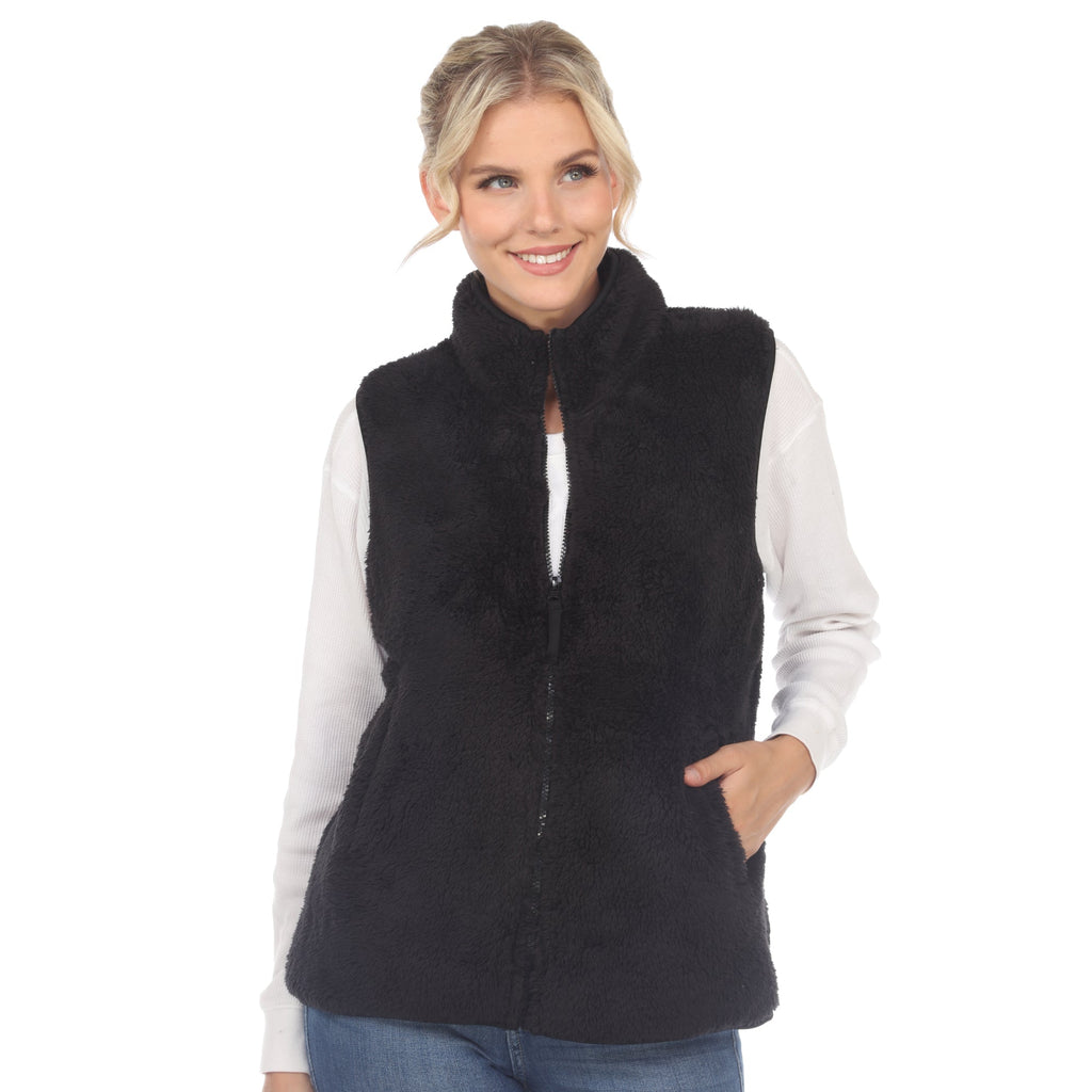 White Mark Women's Zip-Up Sherpa Vest