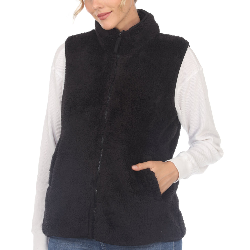 White Mark Women's Zip-Up Sherpa Vest