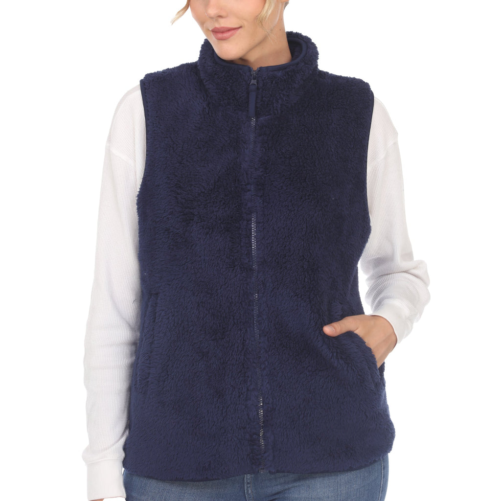 White Mark Women's Zip-Up Sherpa Vest