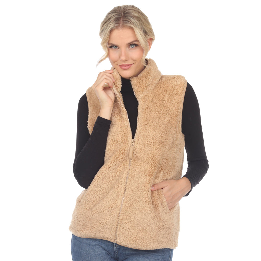 White Mark Women's Zip-Up Sherpa Vest