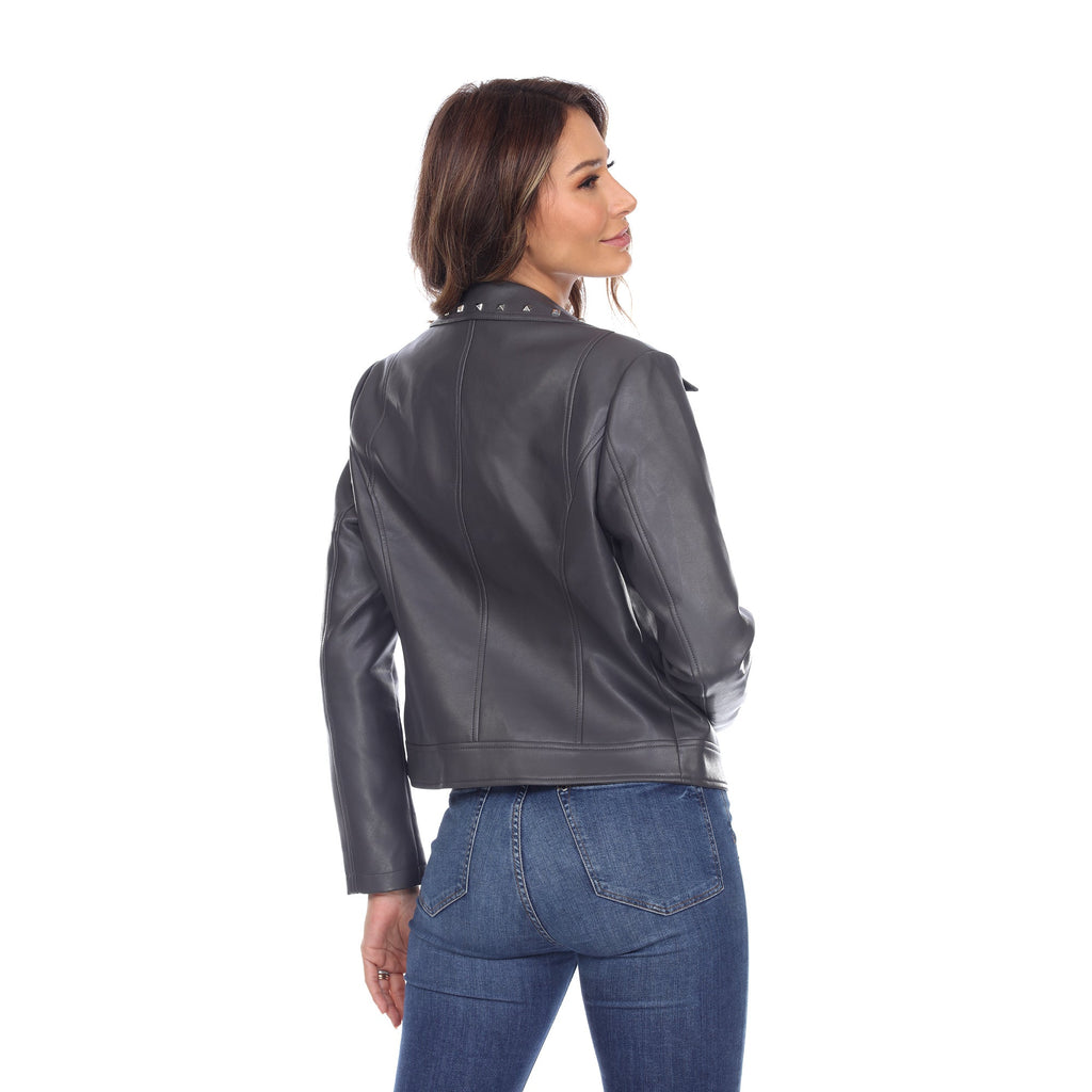 White Mark Women's PU Faux Leather Jacket