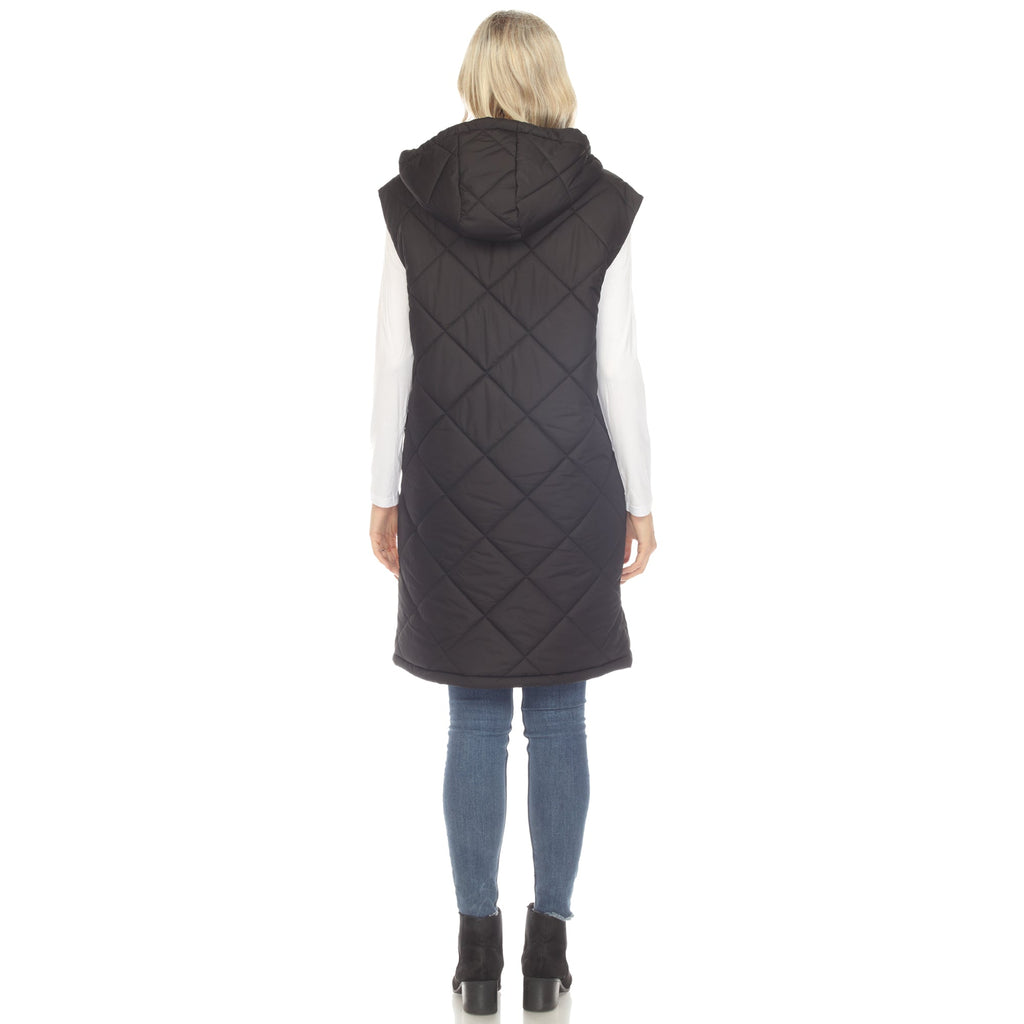 White Mark Women's Diamond Quilted Hooded Puffer Vest