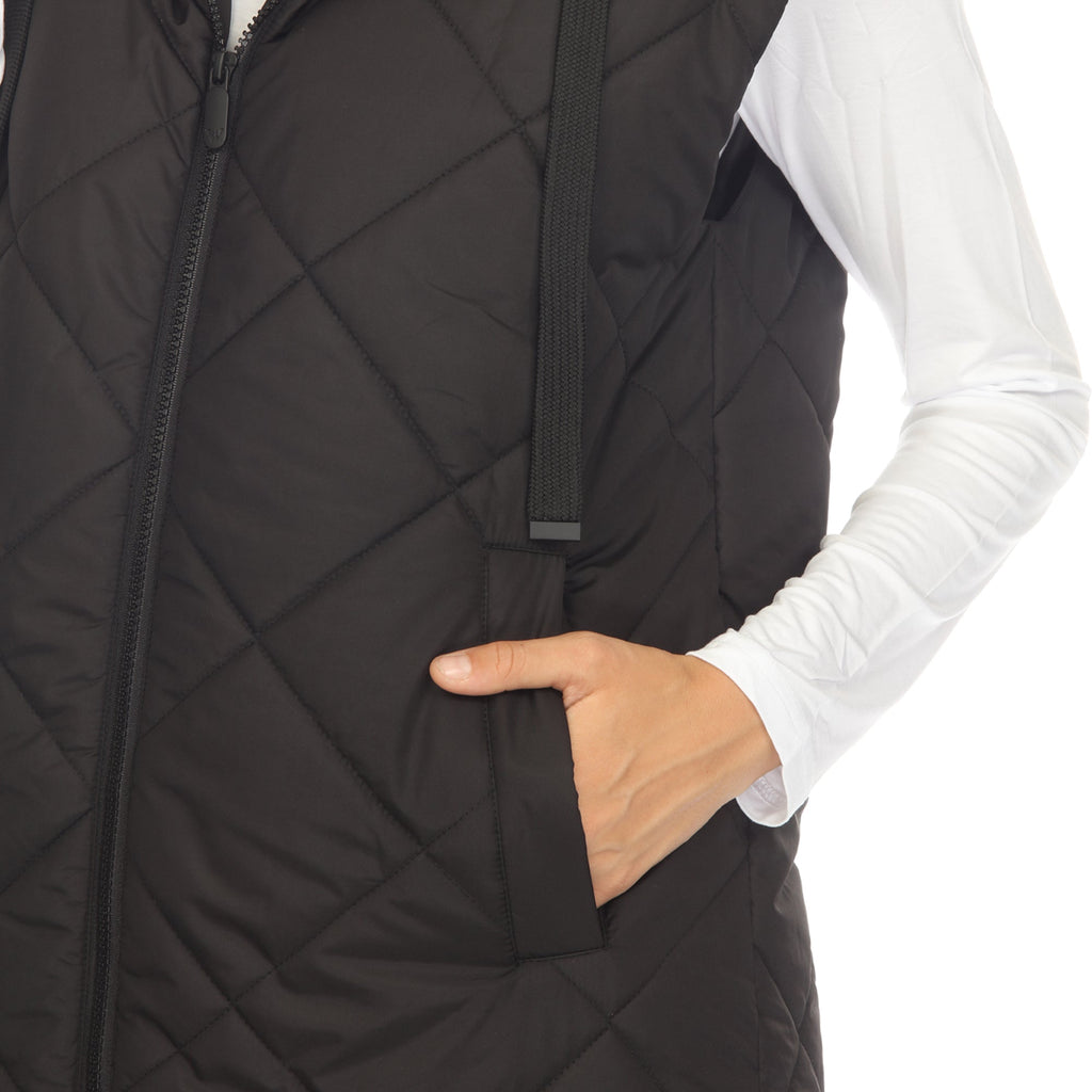 White Mark Women's Diamond Quilted Hooded Puffer Vest