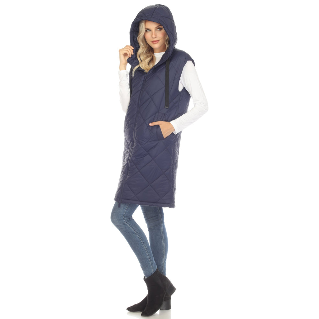 White Mark Women's Diamond Quilted Hooded Puffer Vest