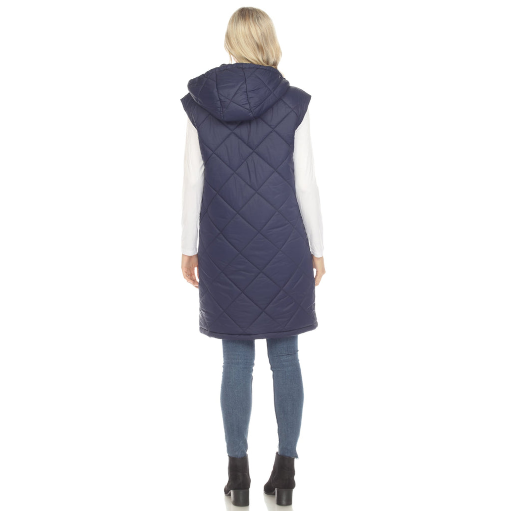 White Mark Women's Diamond Quilted Hooded Puffer Vest