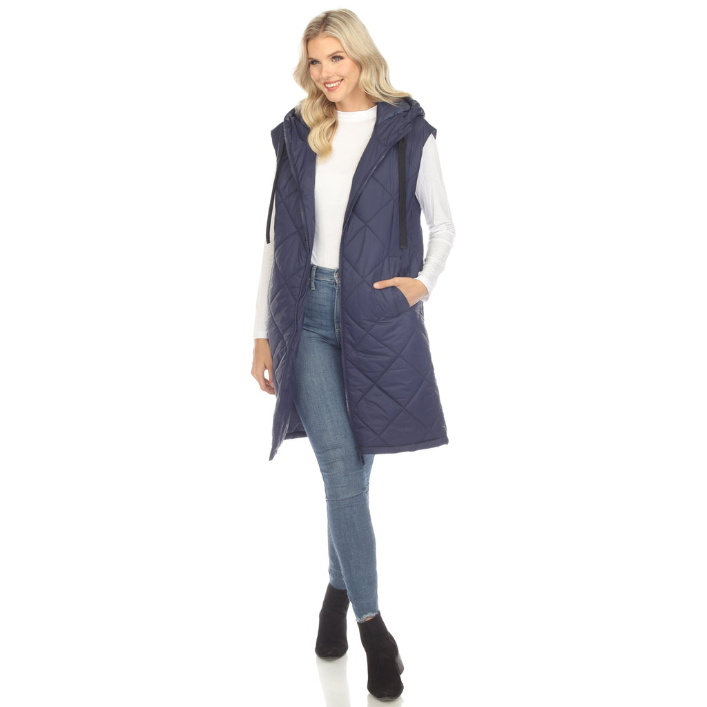 White Mark Women's Diamond Quilted Hooded Puffer Vest