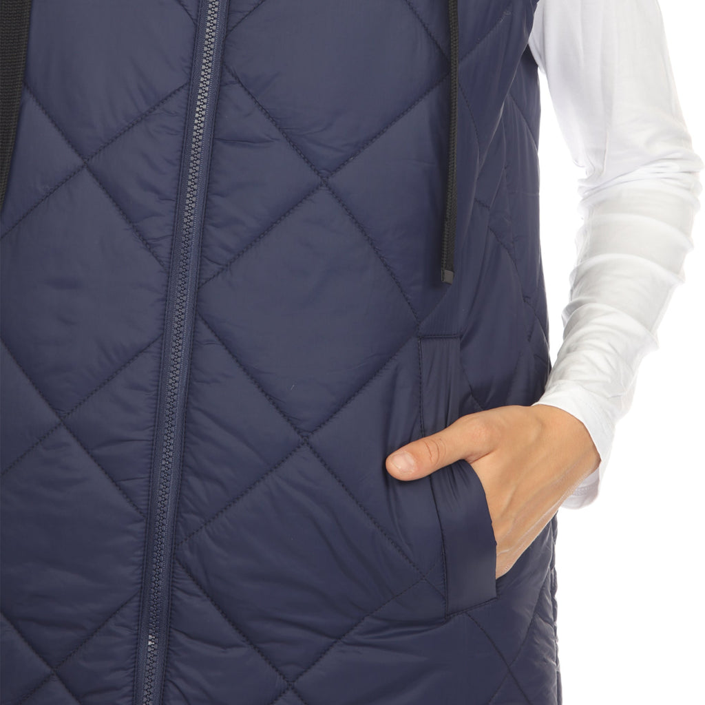 White Mark Women's Diamond Quilted Hooded Puffer Vest