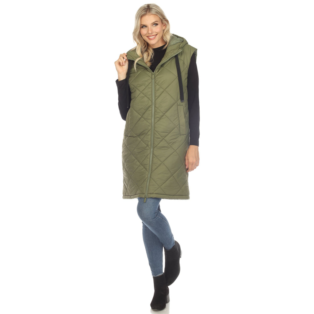 White Mark Women's Diamond Quilted Hooded Puffer Vest