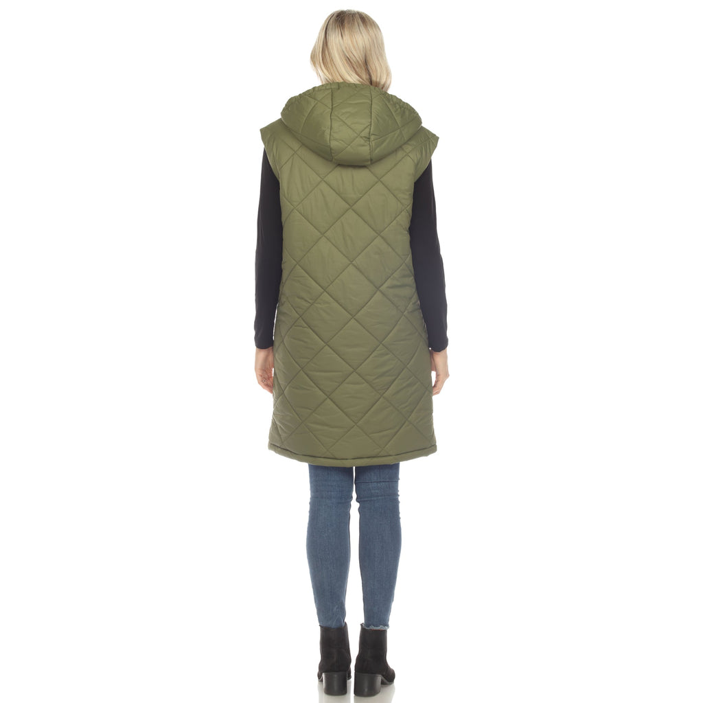 White Mark Women's Diamond Quilted Hooded Puffer Vest