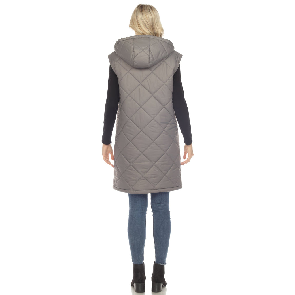 White Mark Women's Diamond Quilted Hooded Puffer Vest