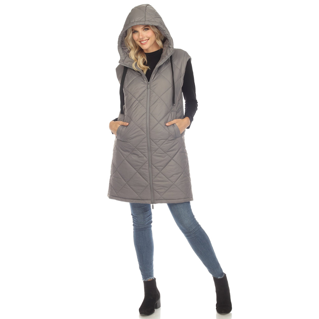 White Mark Women's Diamond Quilted Hooded Puffer Vest