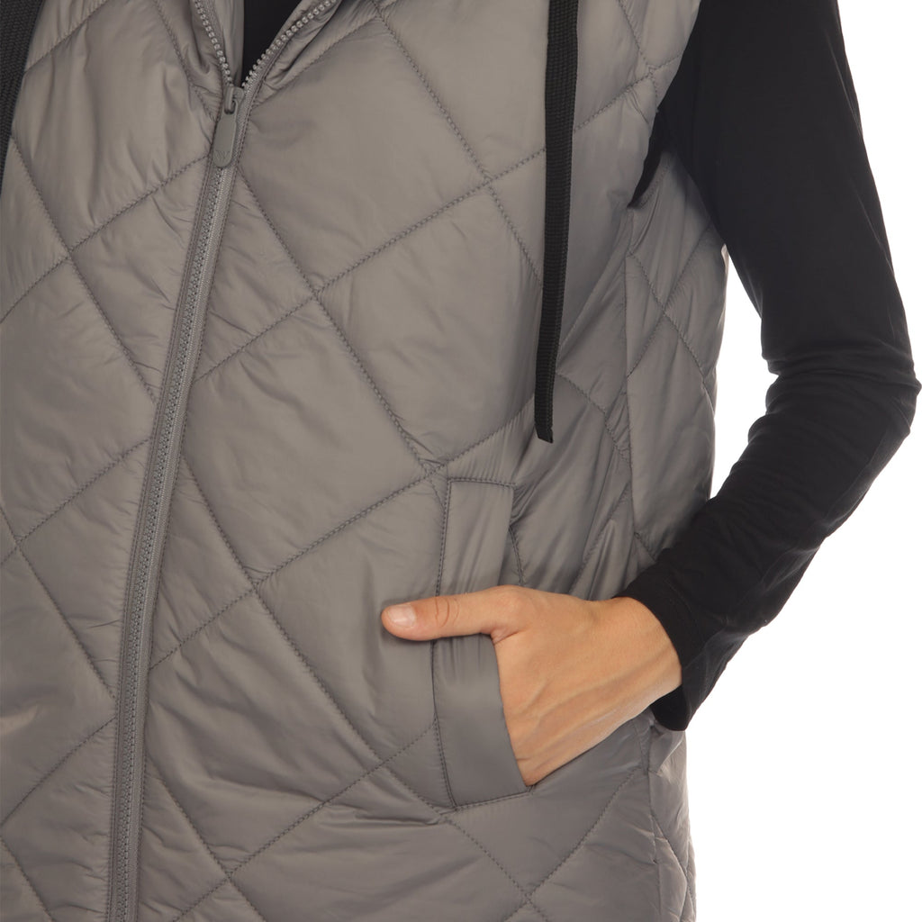 White Mark Women's Diamond Quilted Hooded Puffer Vest