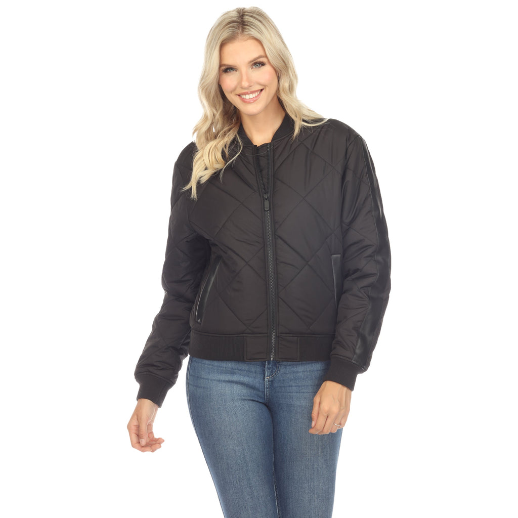 White Mark Women's  Lightweight Diamond Quilted Puffer Bomber Jacket