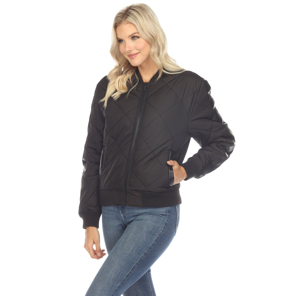 White Mark Women's  Lightweight Diamond Quilted Puffer Bomber Jacket