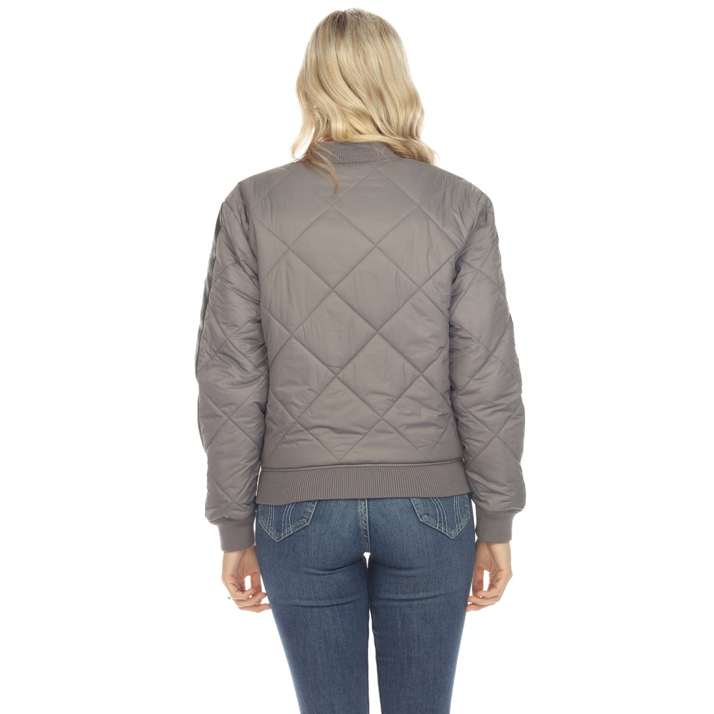 White Mark Women's  Lightweight Diamond Quilted Puffer Bomber Jacket