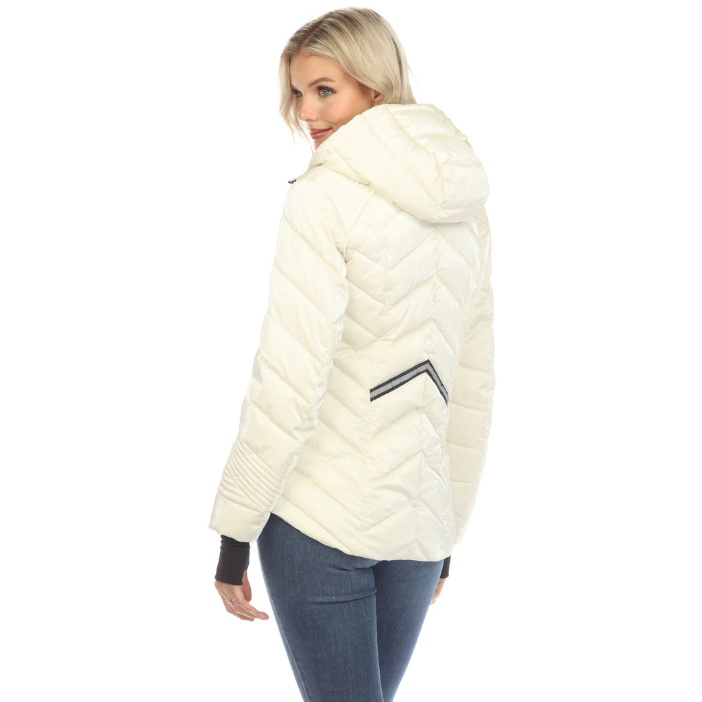 White Mark Women's Midweight Quilted Contrast With Thumbholes Hooded Jacket