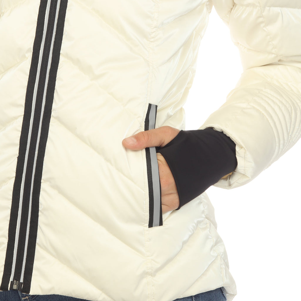 White Mark Women's Midweight Quilted Contrast With Thumbholes Hooded Jacket