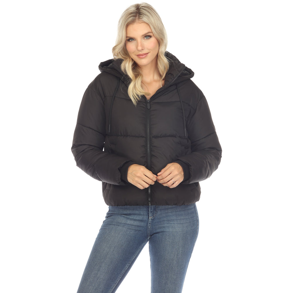 White Mark Women's Full Front Zip Hooded Bomber Puffer Jacket