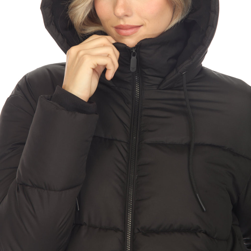 White Mark Women's Full Front Zip Hooded Bomber Puffer Jacket