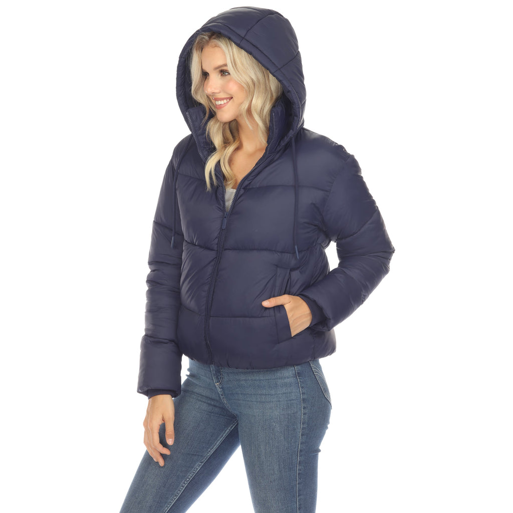 White Mark Women's Full Front Zip Hooded Bomber Puffer Jacket