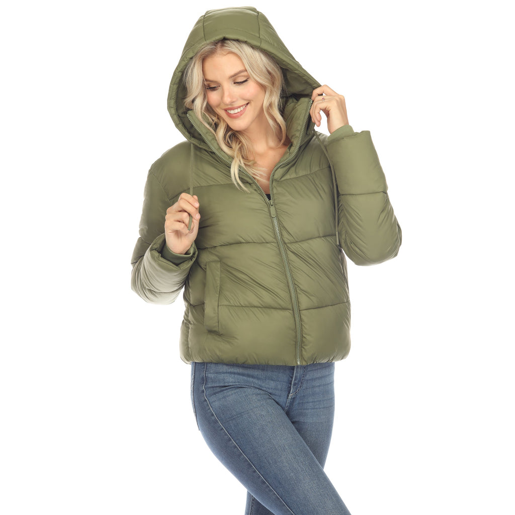 White Mark Women's Full Front Zip Hooded Bomber Puffer Jacket