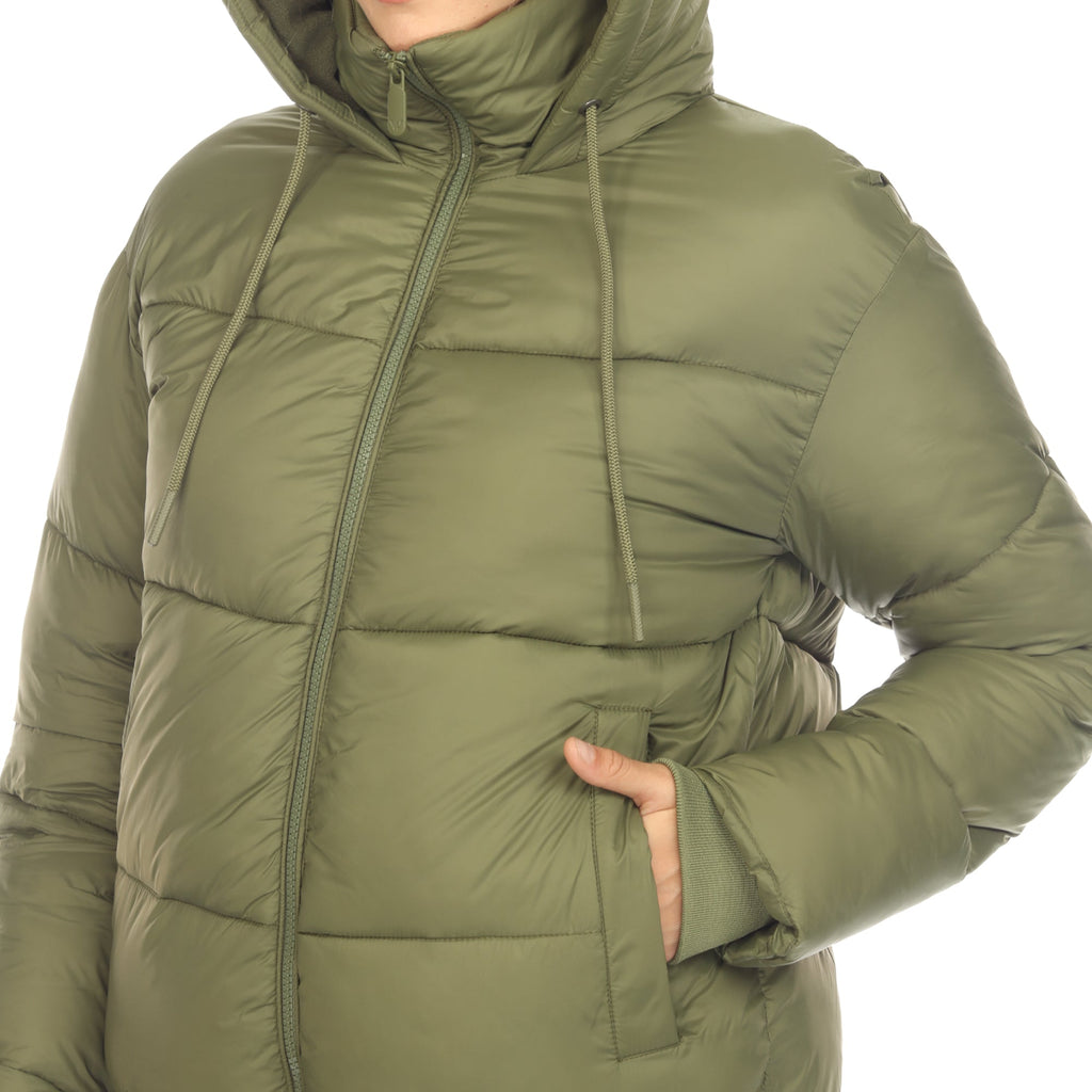 White Mark Women's Full Front Zip Hooded Bomber Puffer Jacket