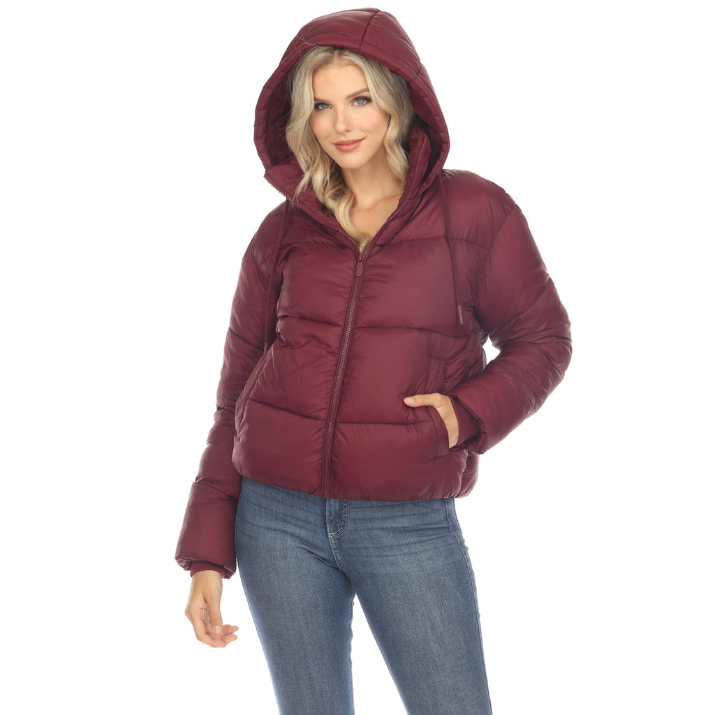 White Mark Women's Full Front Zip Hooded Bomber Puffer Jacket