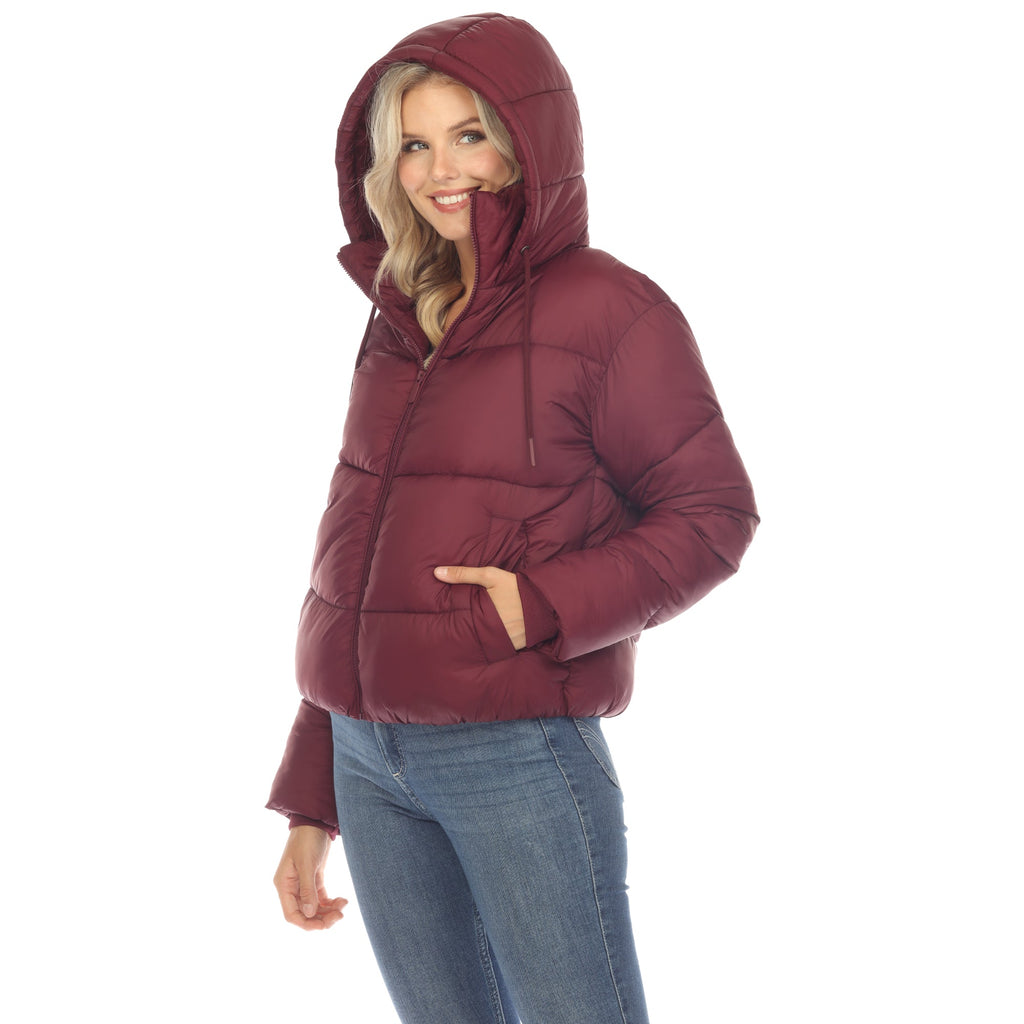 White Mark Women's Full Front Zip Hooded Bomber Puffer Jacket