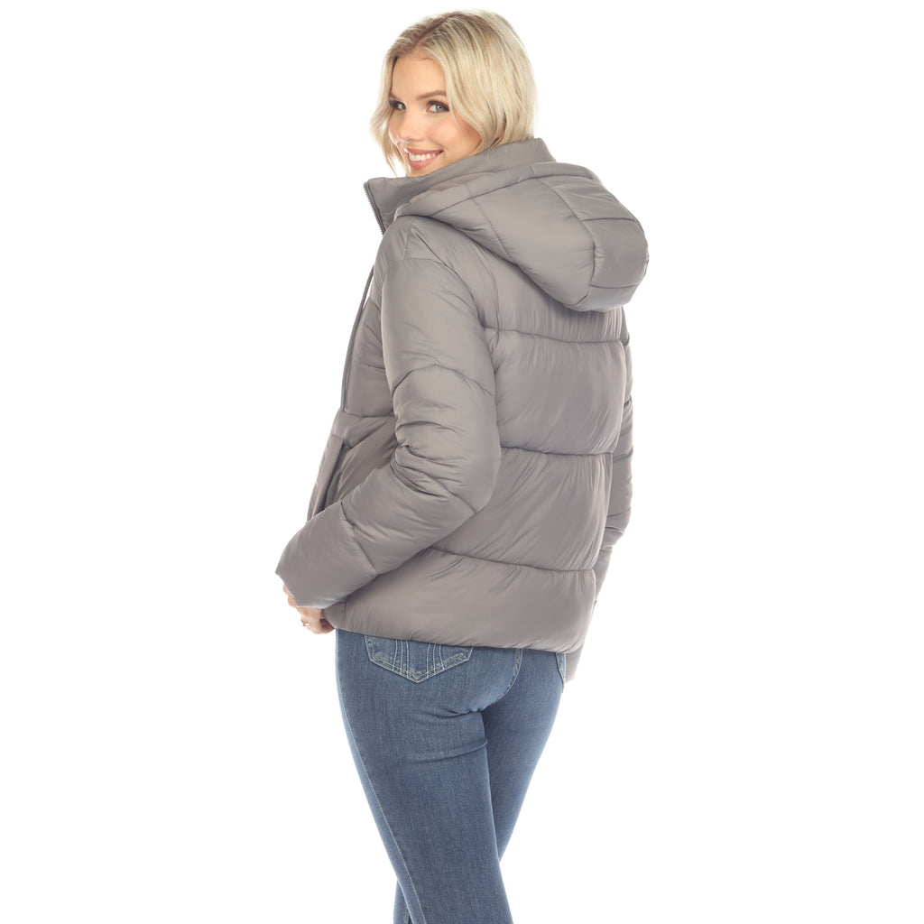 White Mark Women's Full Front Zip Hooded Bomber Puffer Jacket