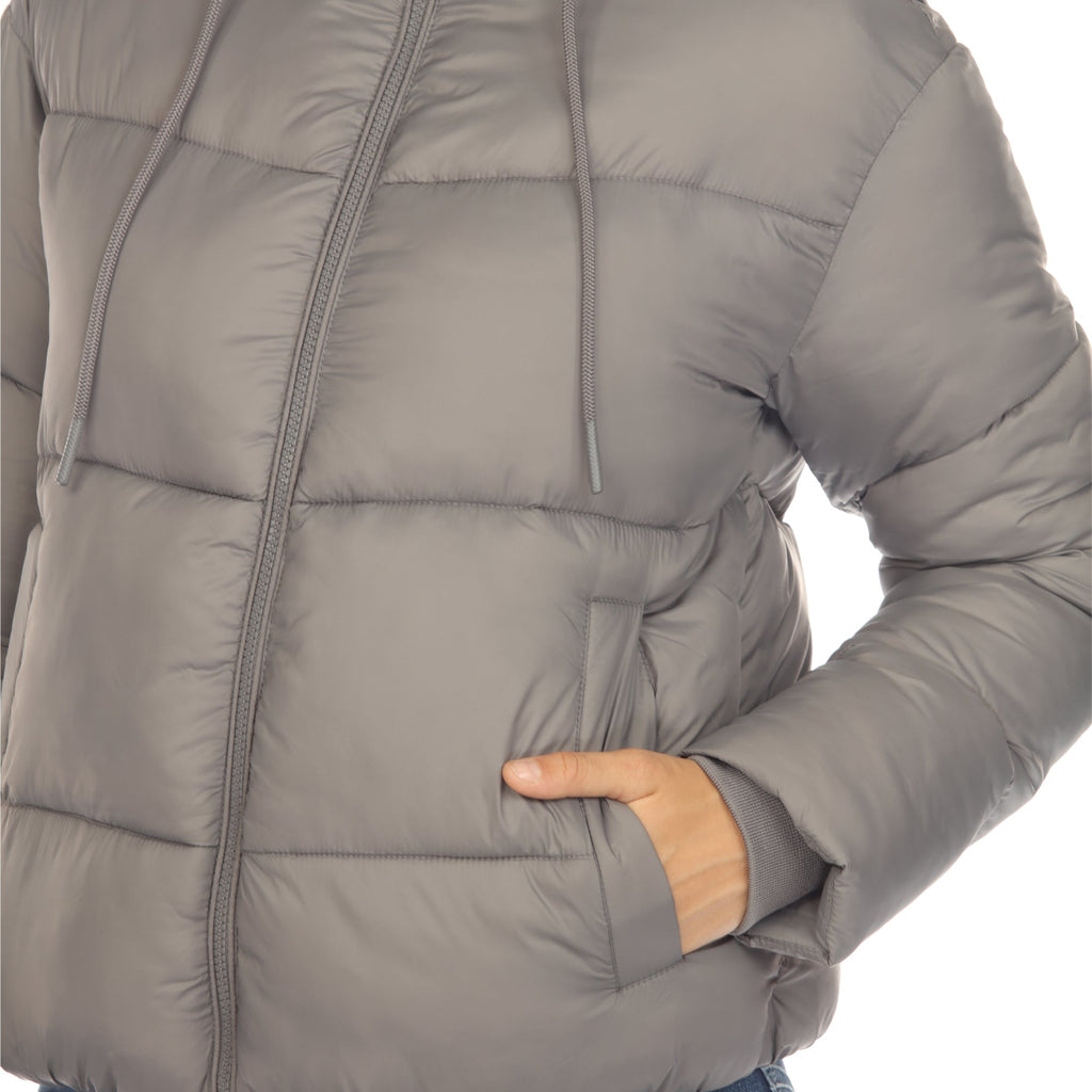 White Mark Women's Full Front Zip Hooded Bomber Puffer Jacket